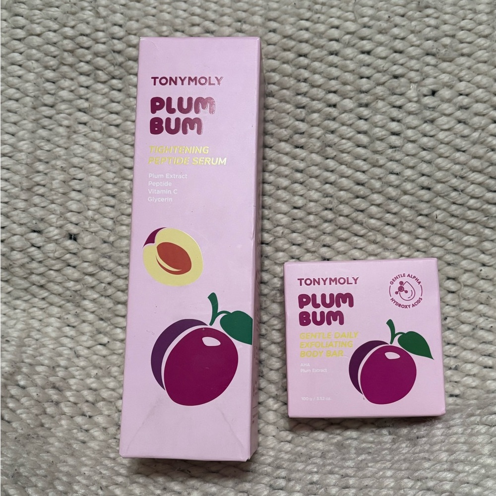 New TONYMOLY Plum Bum Skincare Set. Peptide serum & exfoliating bar included.